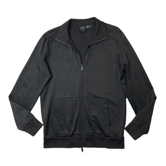 Armani Exchange Jacket Mens Medium Black Full Zip Long Sleeve Cotton Blend Track - Picture 1 of 11